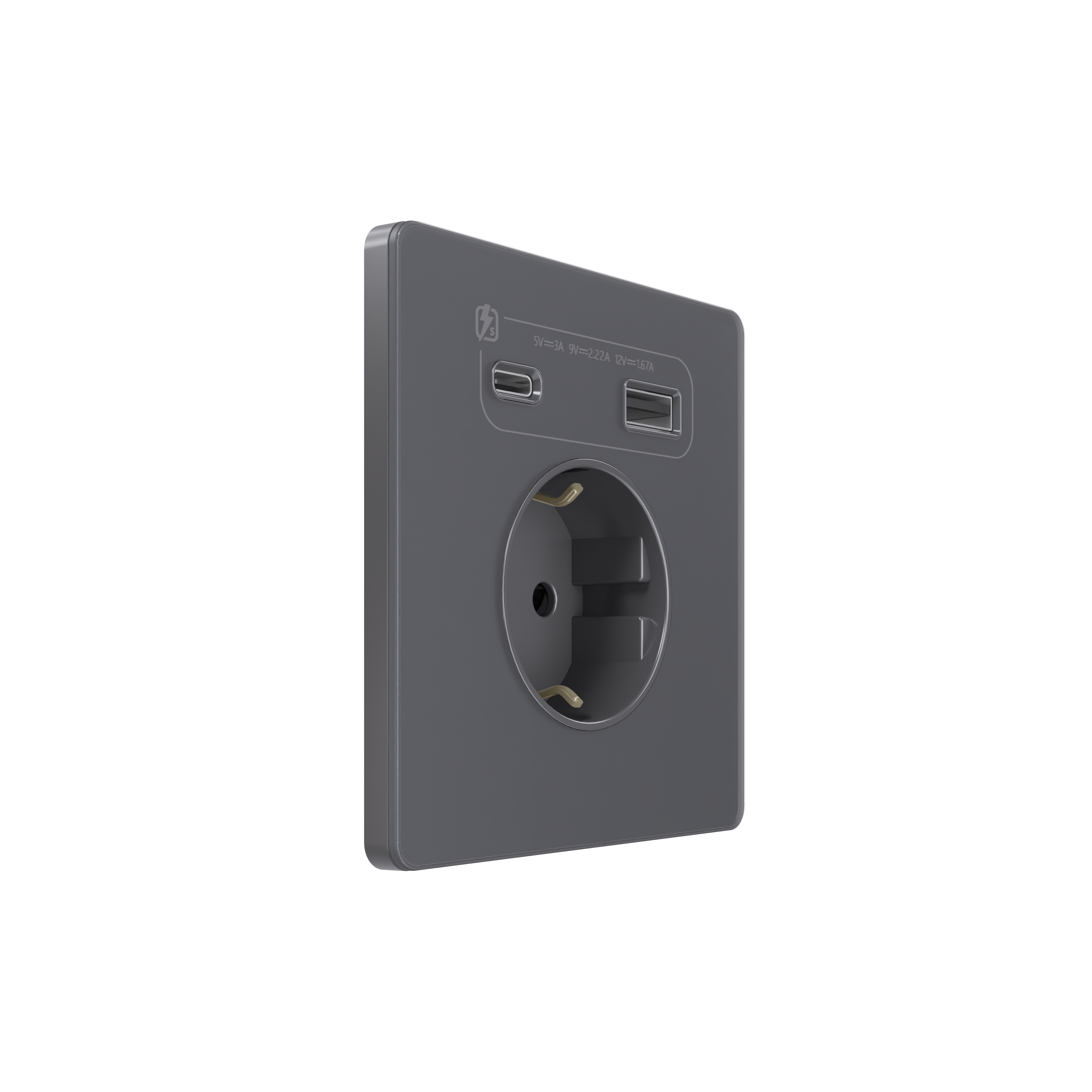 Systeme Infinity, Розетка С/У с ЗК и зар.устр.USB А+С 20Вт (250В, 16А, защ.шт.), Вулканический пепел