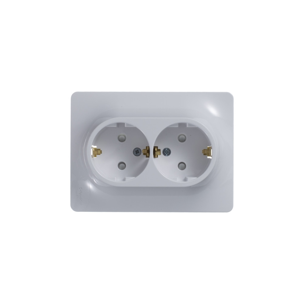 GLOSSA РОЗЕТКА двойная с заземлением со шторками, 16А, в сборе, БЕЛЫЙ
