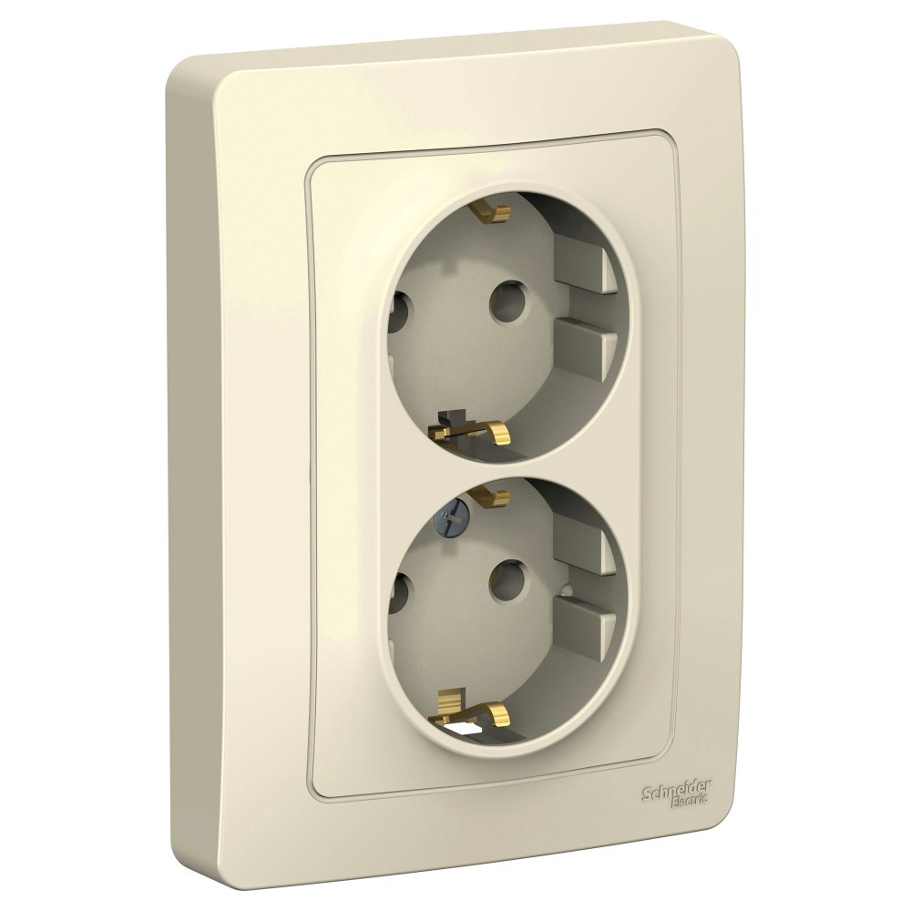 BLANCA С/У РОЗЕТКА двойная с заземлением без шторок, 16А, 250В, МОЛОЧНЫЙ