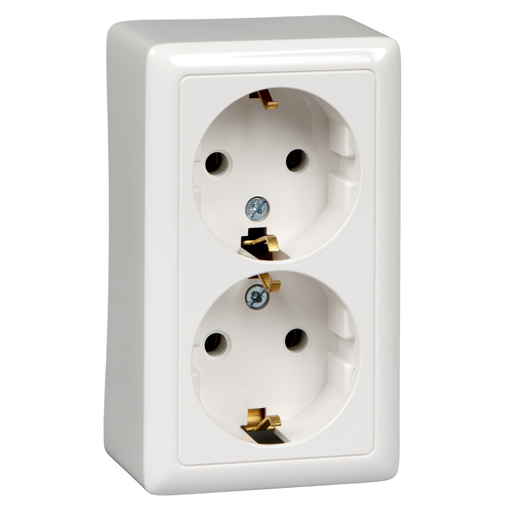 ХИТ О/У РОЗЕТКА двойная с заземлением без шторок, 16А, 250В, БЕЛЫЙ