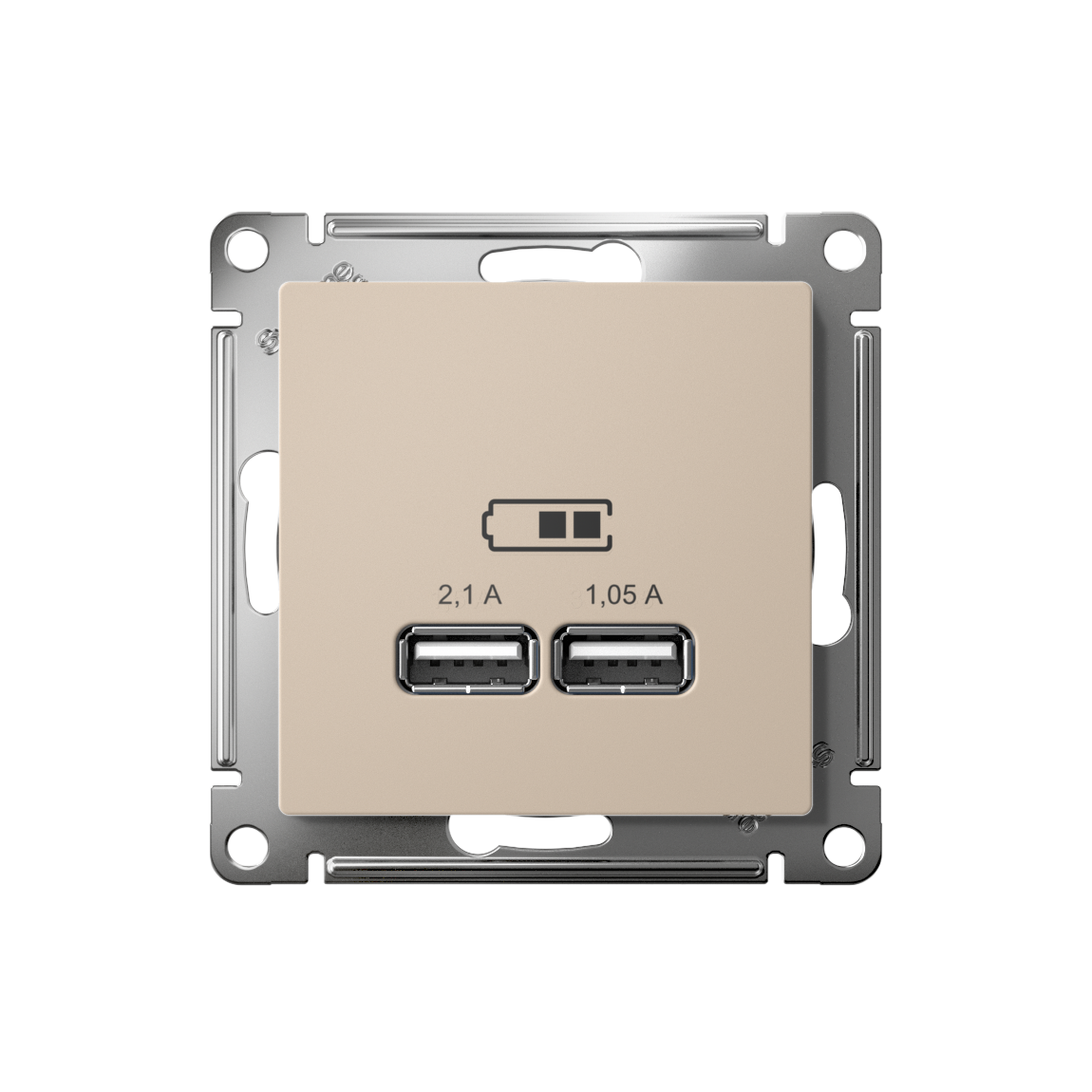 ATLASDESIGN USB РОЗЕТКА A+A, 5В/2,1А, 2х5В/1,05А, механизм, ПЕСОЧНЫЙ