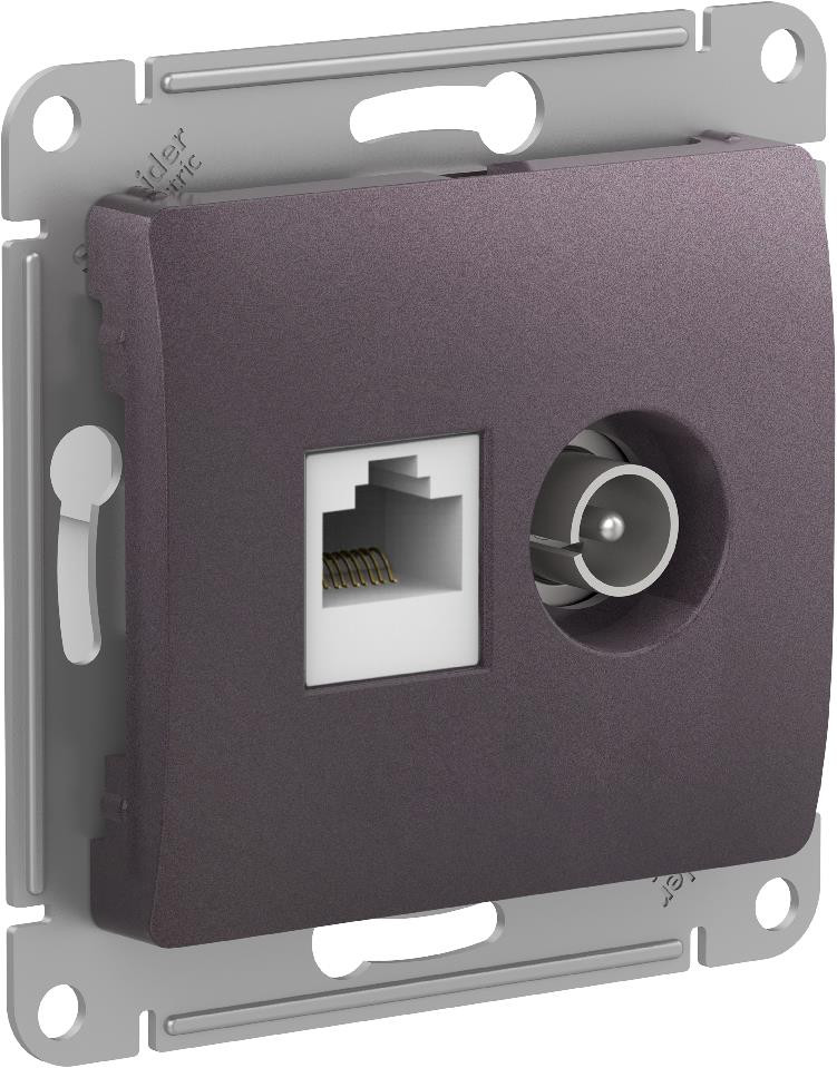 GLOSSA РОЗЕТКА двойная ТВ + компьютерная RJ45, кат.5Е, механизм, СИРЕНЕВЫЙ ТУМАН