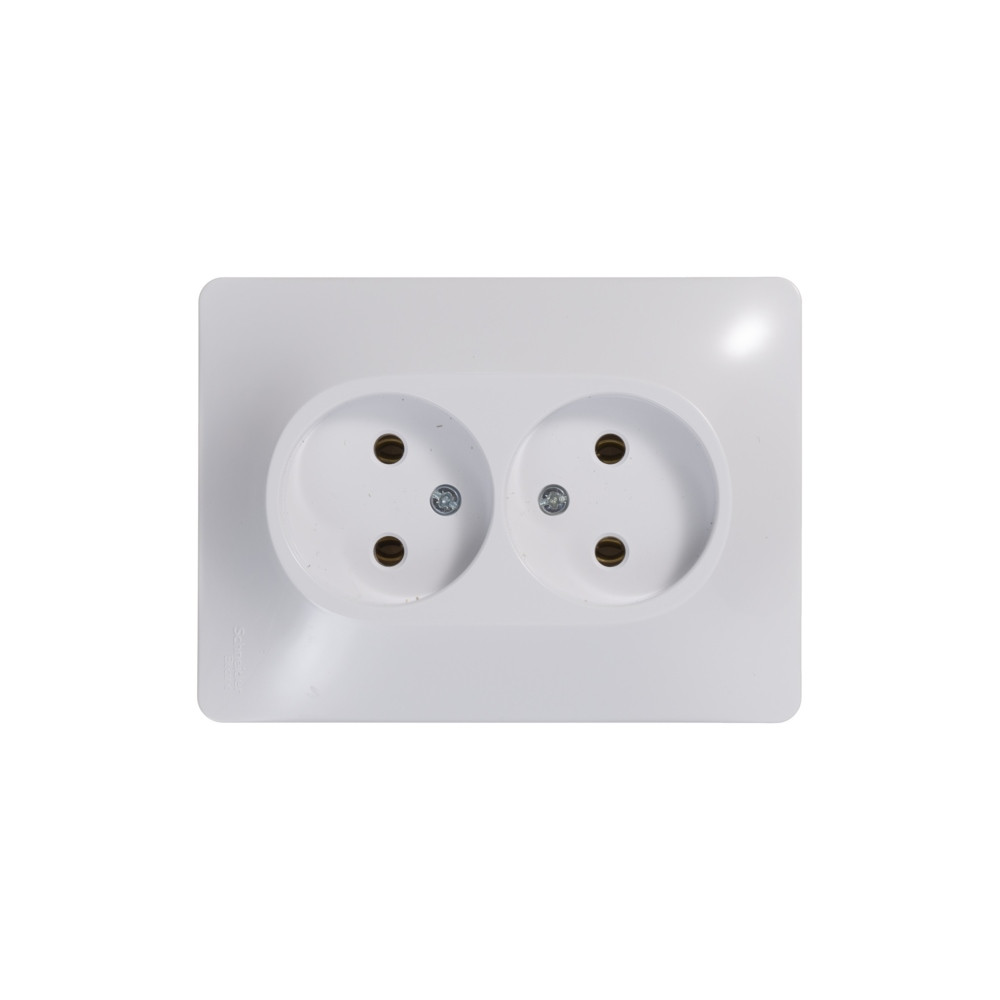 GLOSSA РОЗЕТКА двойная без заземления, 16А, в сборе, БЕЛЫЙ