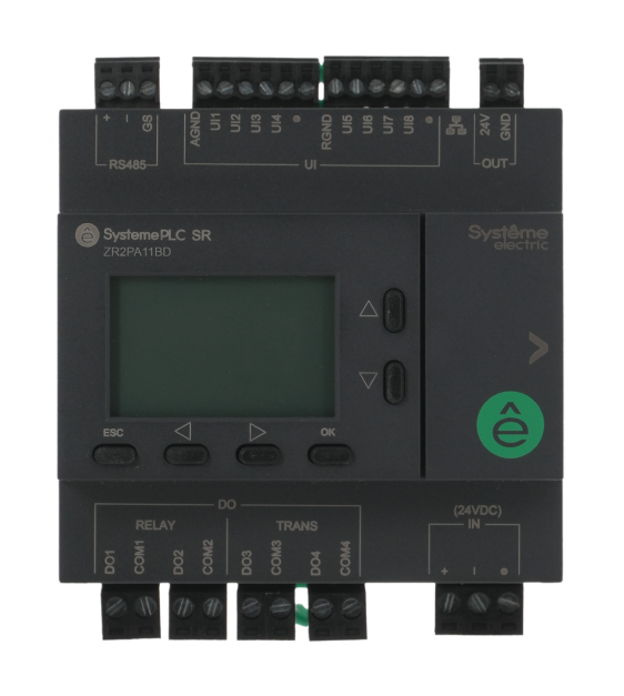 Интеллектуальное реле SR2, 24 VDC, дисплей, 8 UI (AI, DI), 4 DO (2 реле, 2 транз.), 1xRS485, 1xRJ45