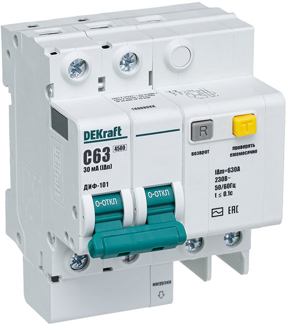 АВДТ 2Р 63А 30мА тип AC х-ка С ДИФ-101 4,5кА