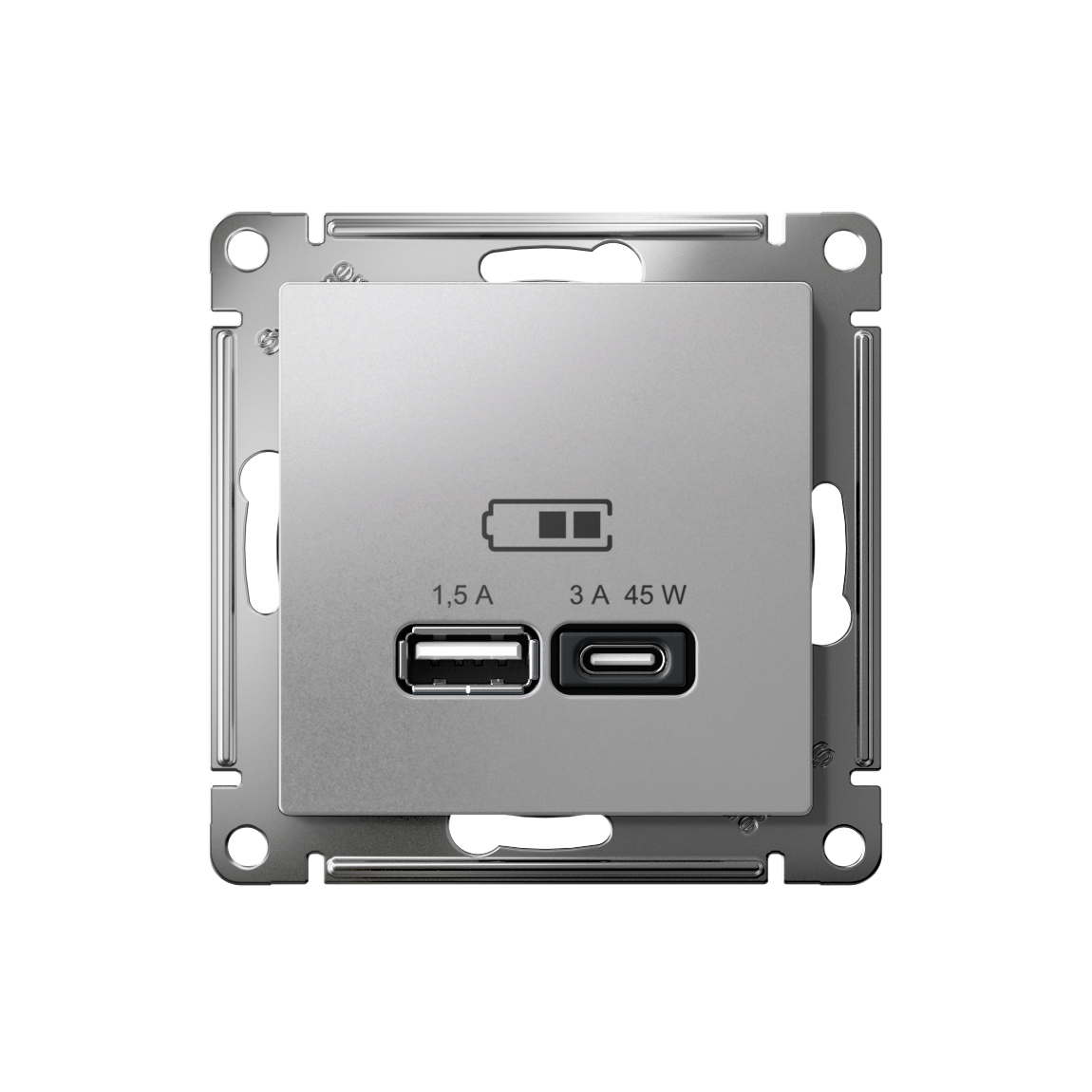 ATLASDESIGN USB РОЗЕТКА A + тип-C 45Вт высокоскор.заряд. QC, PD, механизм, АЛЮМИНИЙ