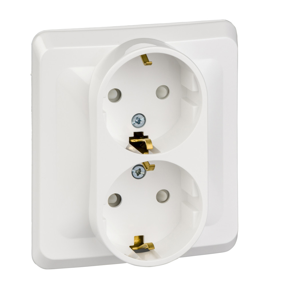 ЭТЮД С/У РОЗЕТКА двойная с заземлением со шторками, 16А, 250B, БЕЛЫЙ