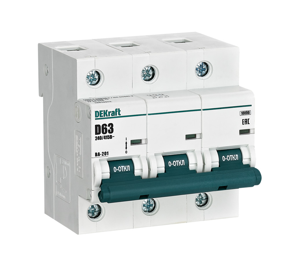 Автоматический выключатель ВА-201 3P 63А D 10кА
