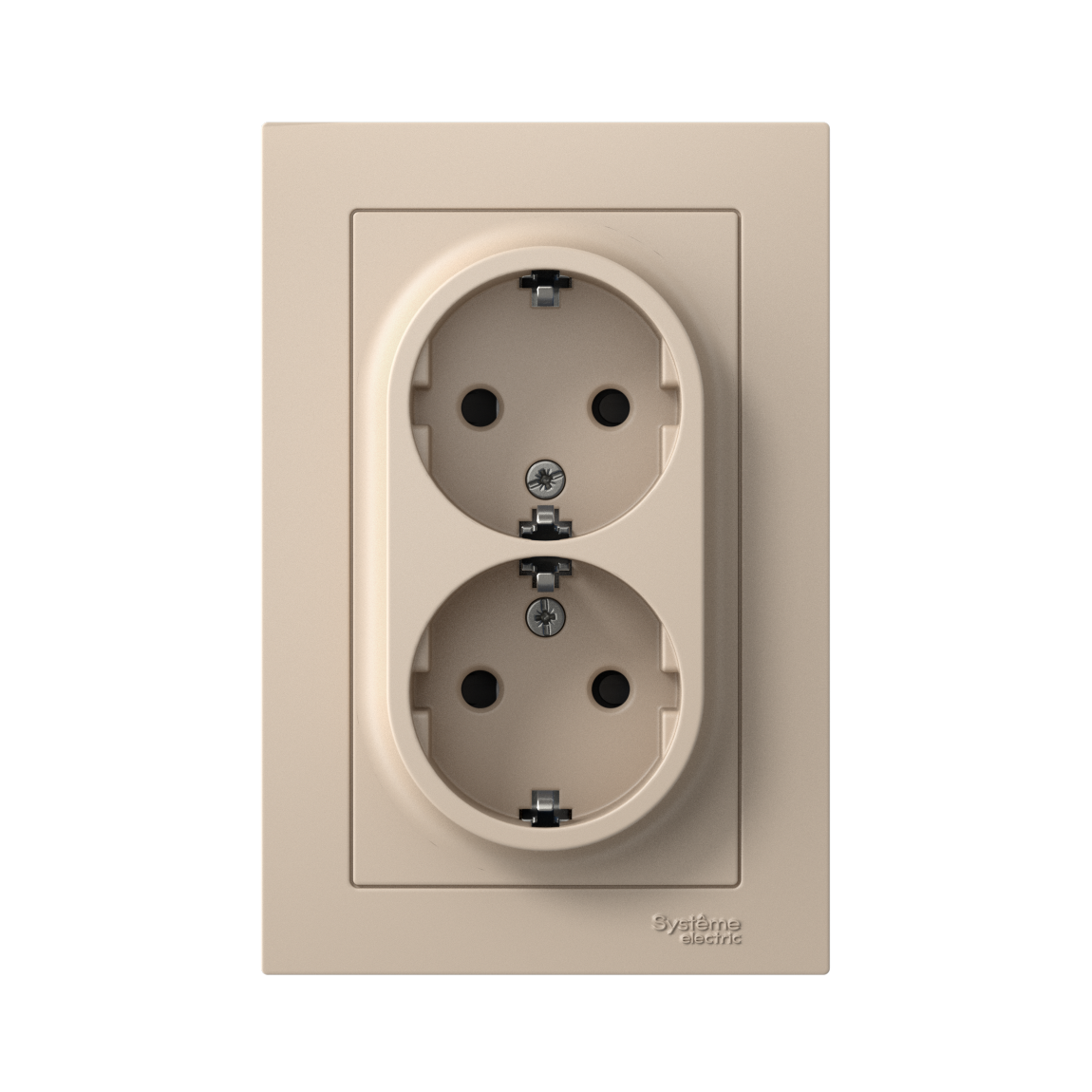 ATLASDESIGN РОЗЕТКА двойная с заземлением со шторками, 16А, в сборе, ПЕСОЧНЫЙ