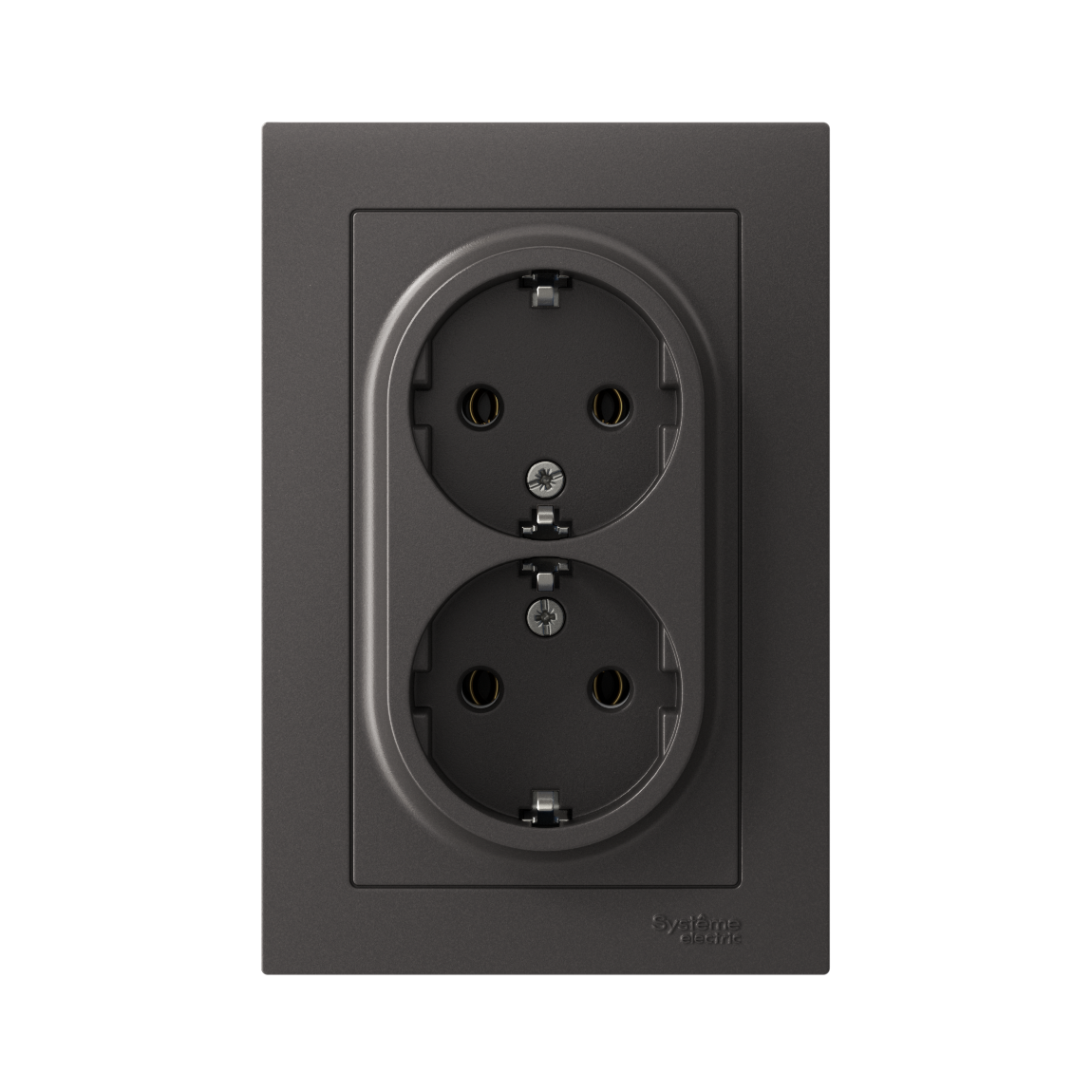 ATLASDESIGN РОЗЕТКА двойная с заземлением без шторок, 16А, в сборе, БАЗАЛЬТ