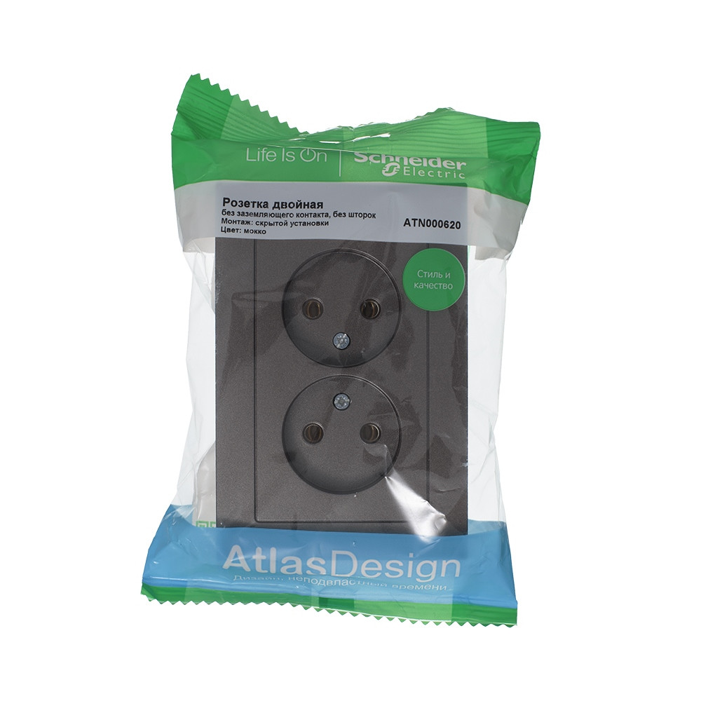 ATLASDESIGN РОЗЕТКА двойная без заземления, 16А, в сборе, МОККО