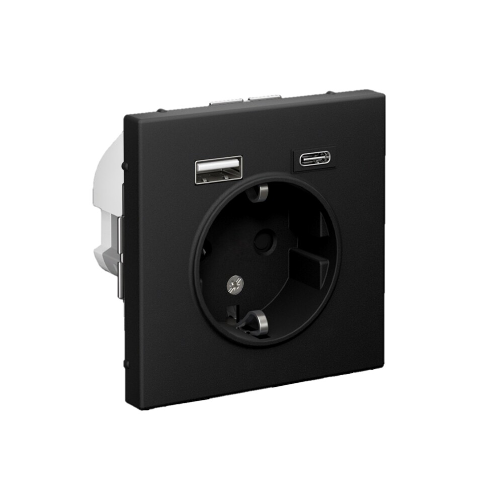 ARTGALLERY РОЗЕТКА 16А с 2 USB A+C, 5В/2,4А/3,0А, 2х5В/1,5А, механизм, КАРБОН