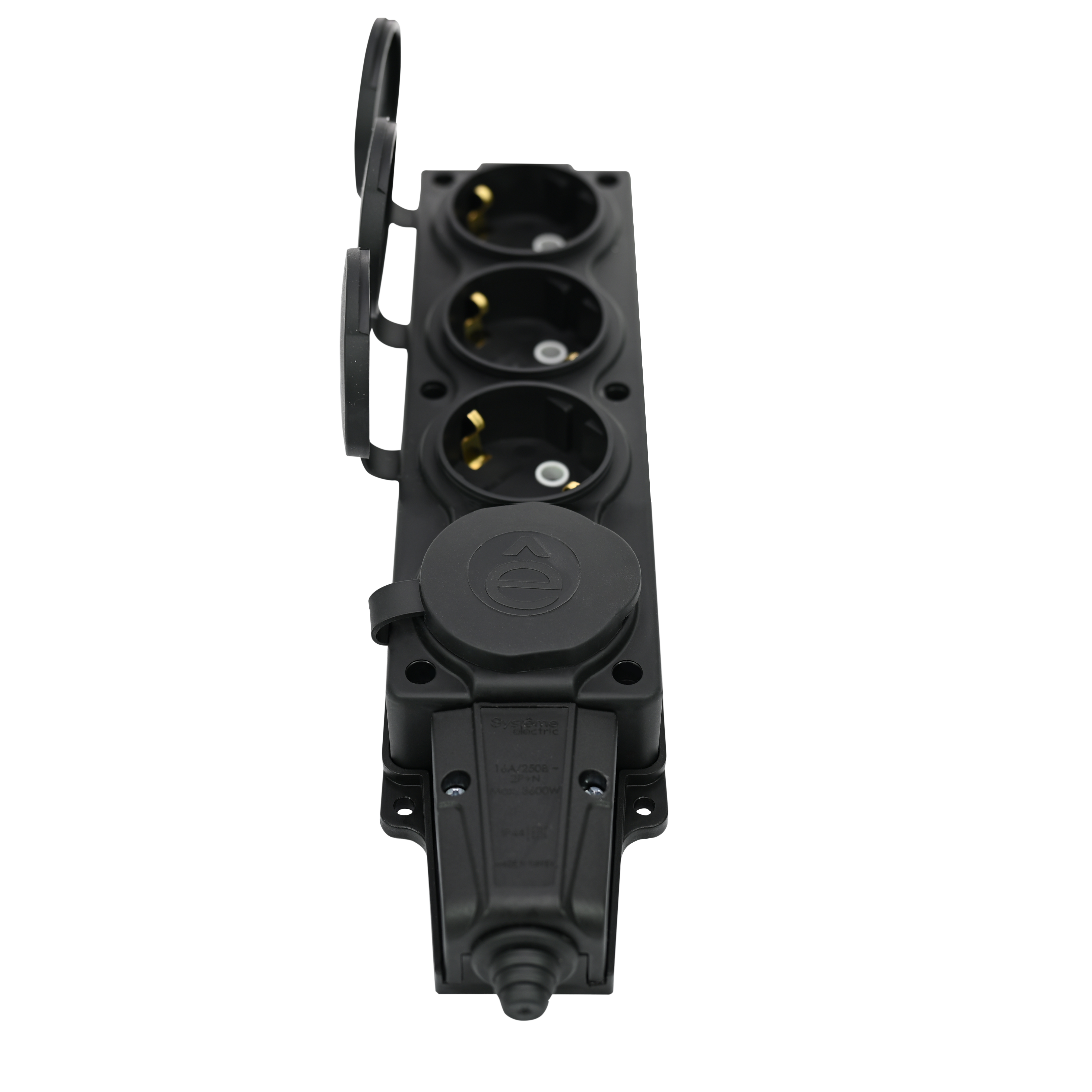 MULTISET Колодка 4х розетка 2К+З каучуковая 16 А/250 В IP44 ЧЁРНАЯ