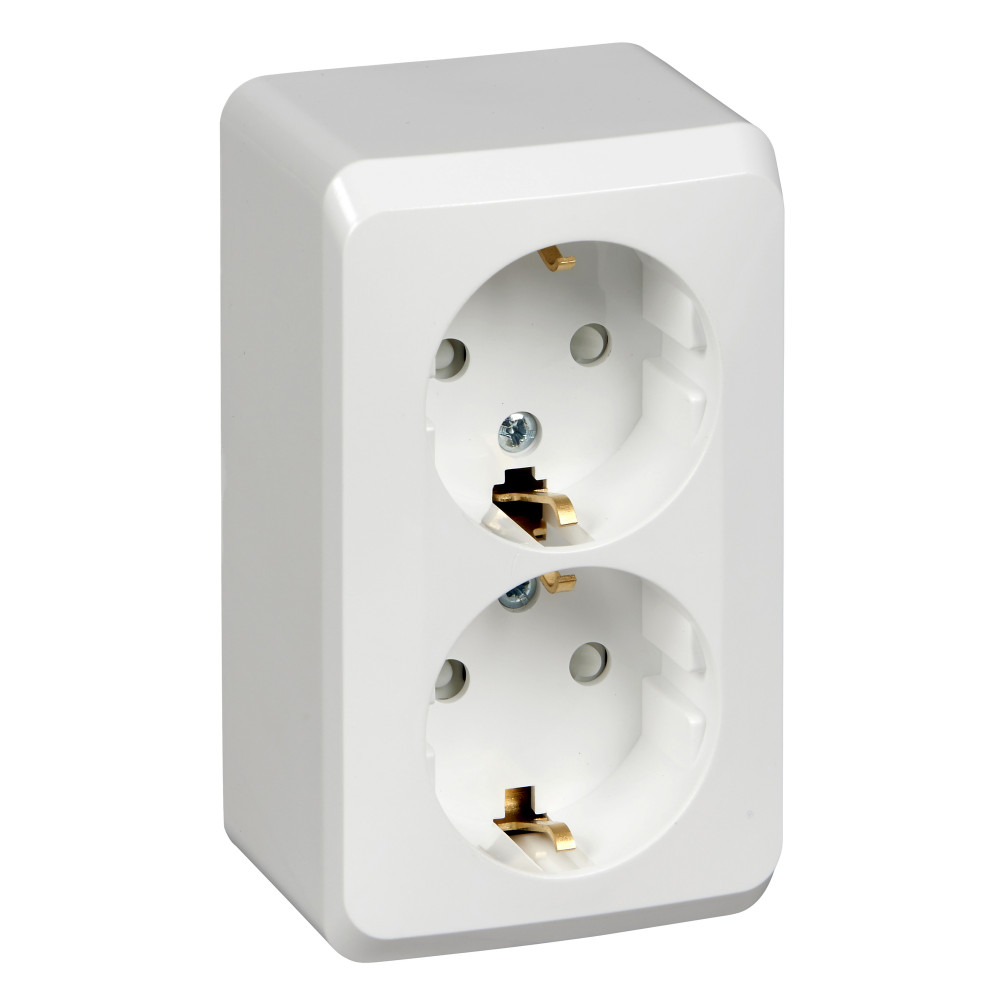 ЭТЮД О/У РОЗЕТКА двойная с заземлением со шторками, 16А, 250B, БЕЛЫЙ