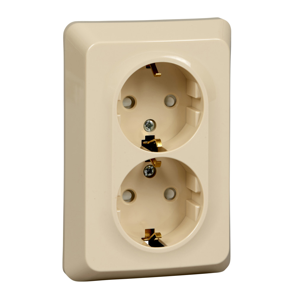 Розетка Schneider Electric ЭТЮД 2х-мест. С/У с заземл. 16А/250В КРЕМОВЫЙ