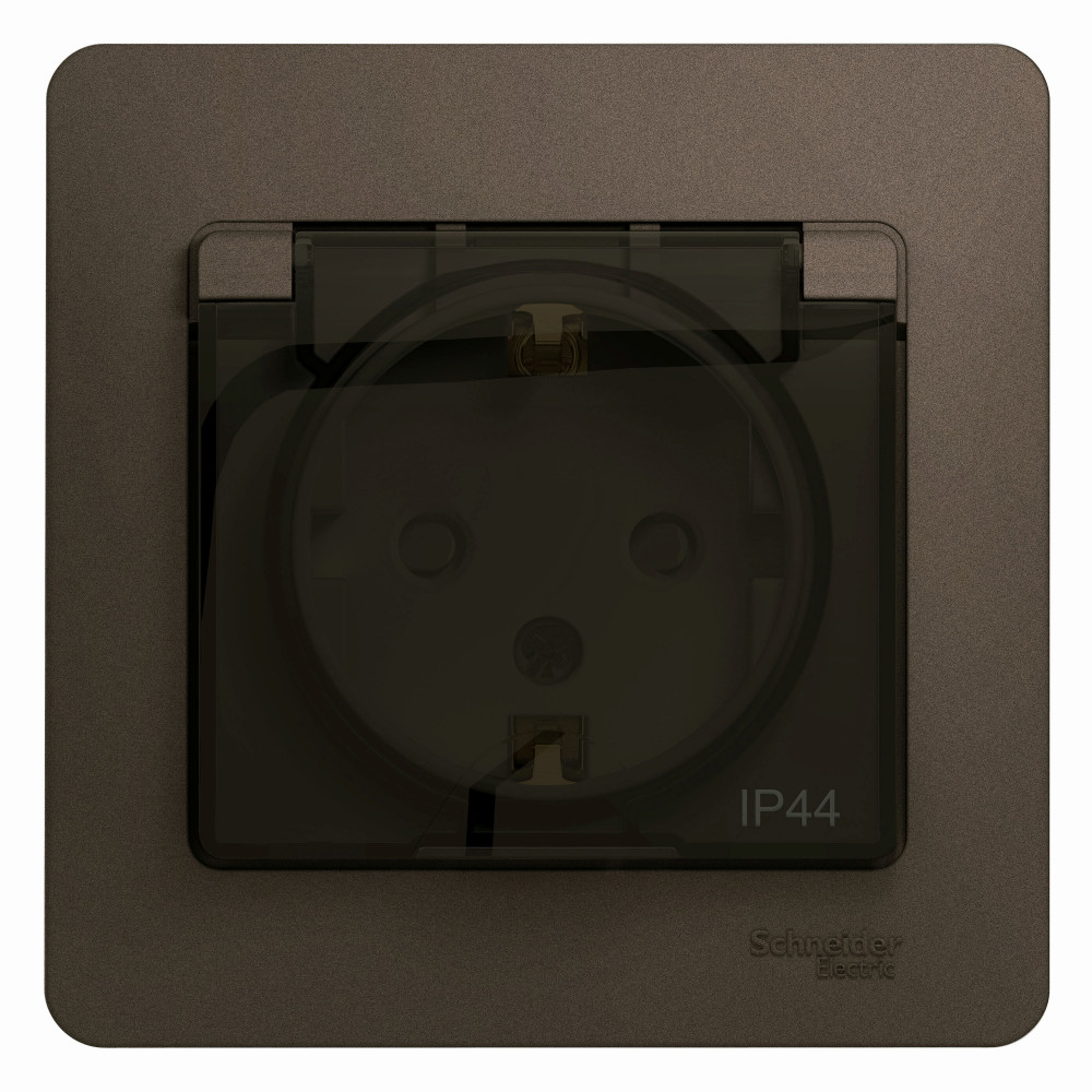 GLOSSA РОЗЕТКА с заземлением со шторками с крышкой, в сборе,16А IP44,ШОКОЛАД