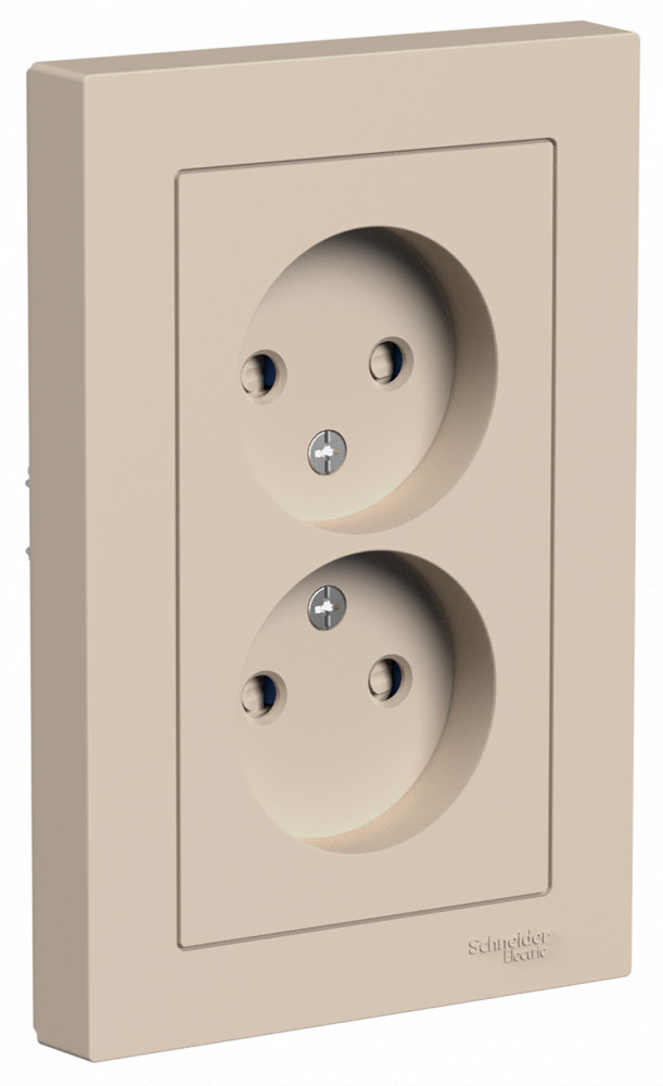 ATLASDESIGN РОЗЕТКА двойная без заземления со шторками, 16А, в сборе, ПЕСОЧНЫЙ