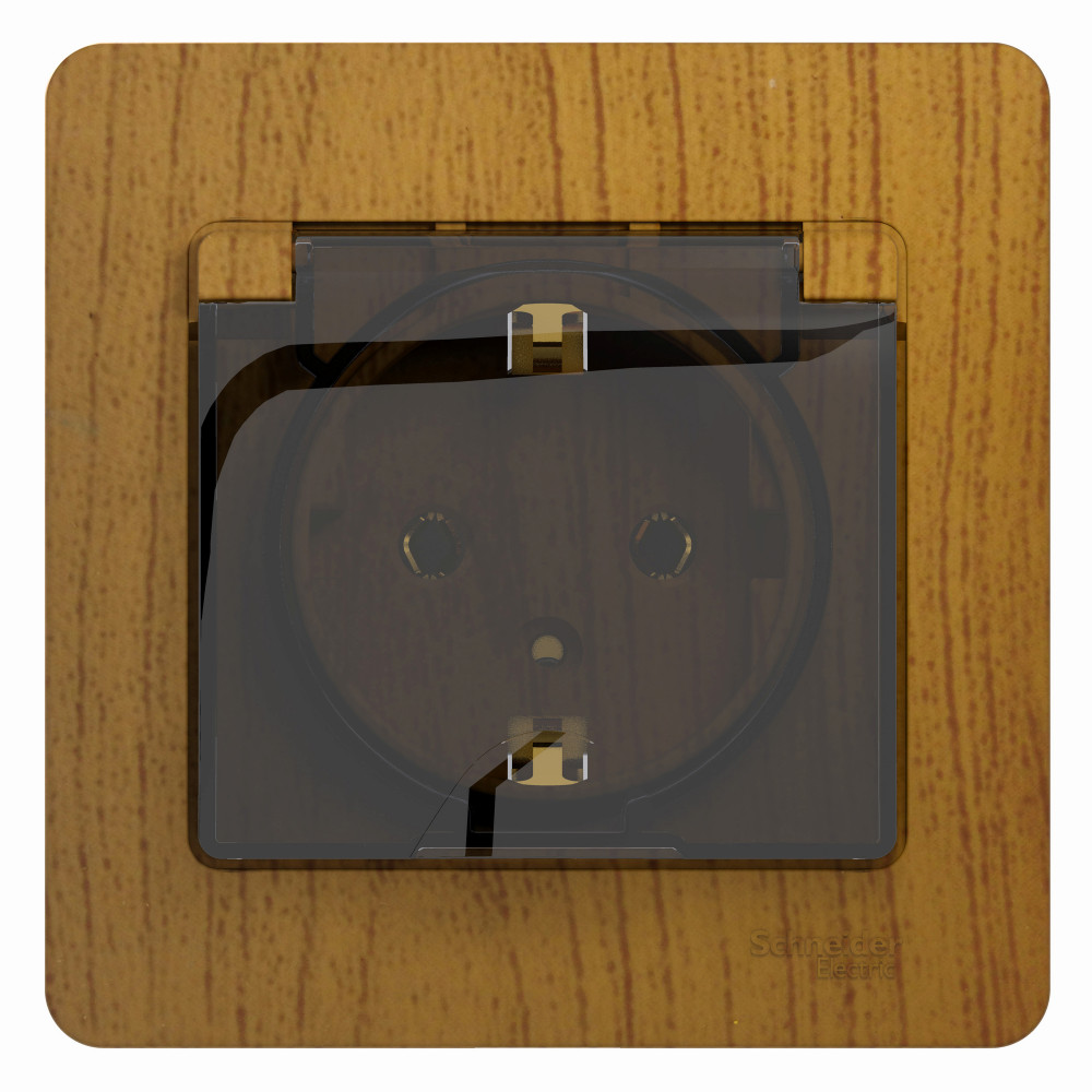 GLOSSA РОЗЕТКА с заземлением со шторками с крышкой, 16А, IP20, в сборе, ДУБ