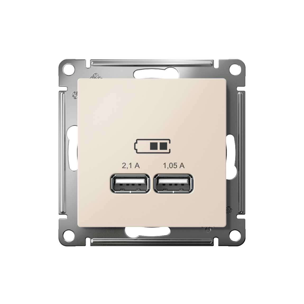 ATLASDESIGN USB РОЗЕТКА A+A, 5В/2,1А, 2х5В/1,05А, механизм, БЕЖЕВЫЙ