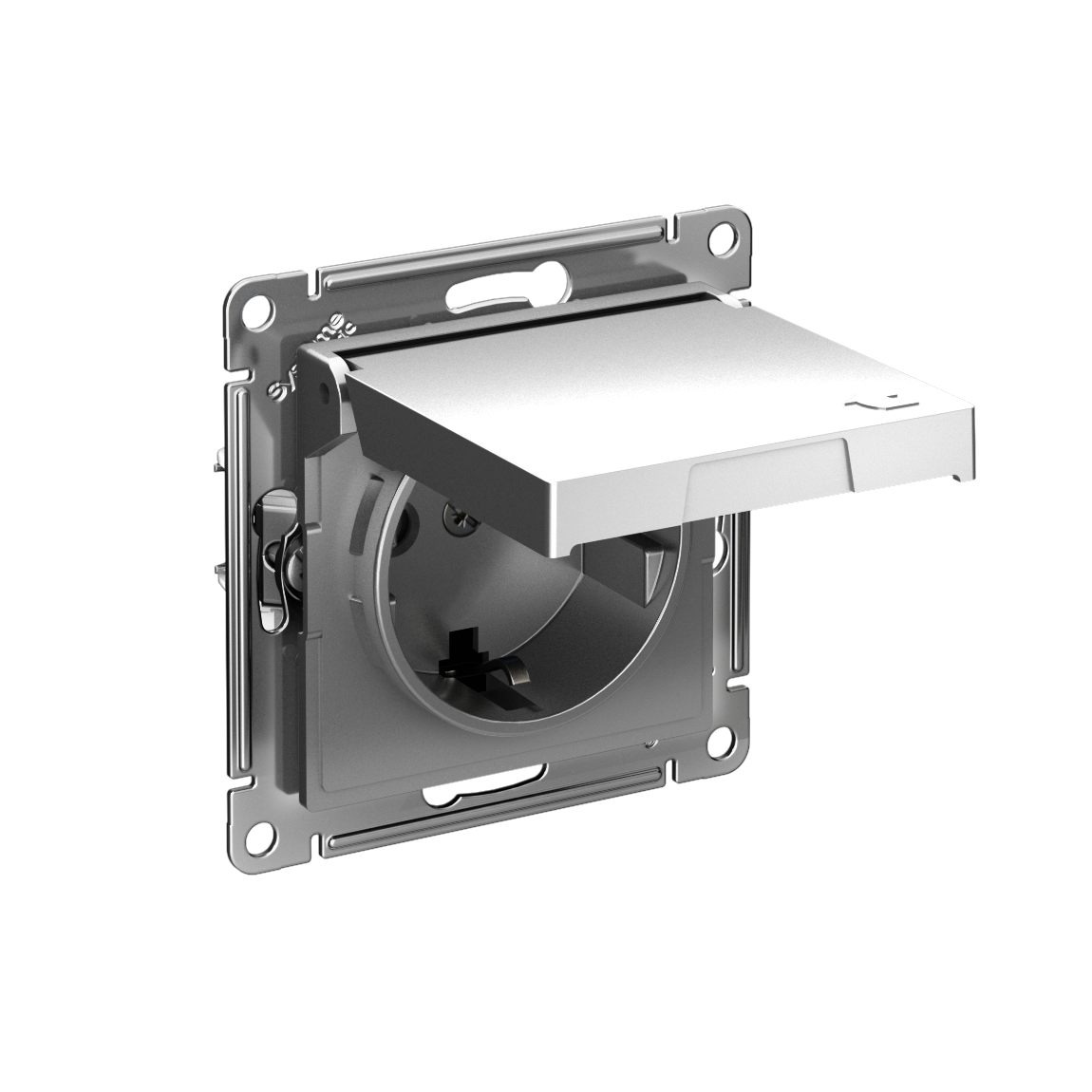 ATLASDESIGN РОЗЕТКА с заземлением со шторками с крышкой,16А,IP20, мех.,быстрозажим. клем., СТАЛЬ
