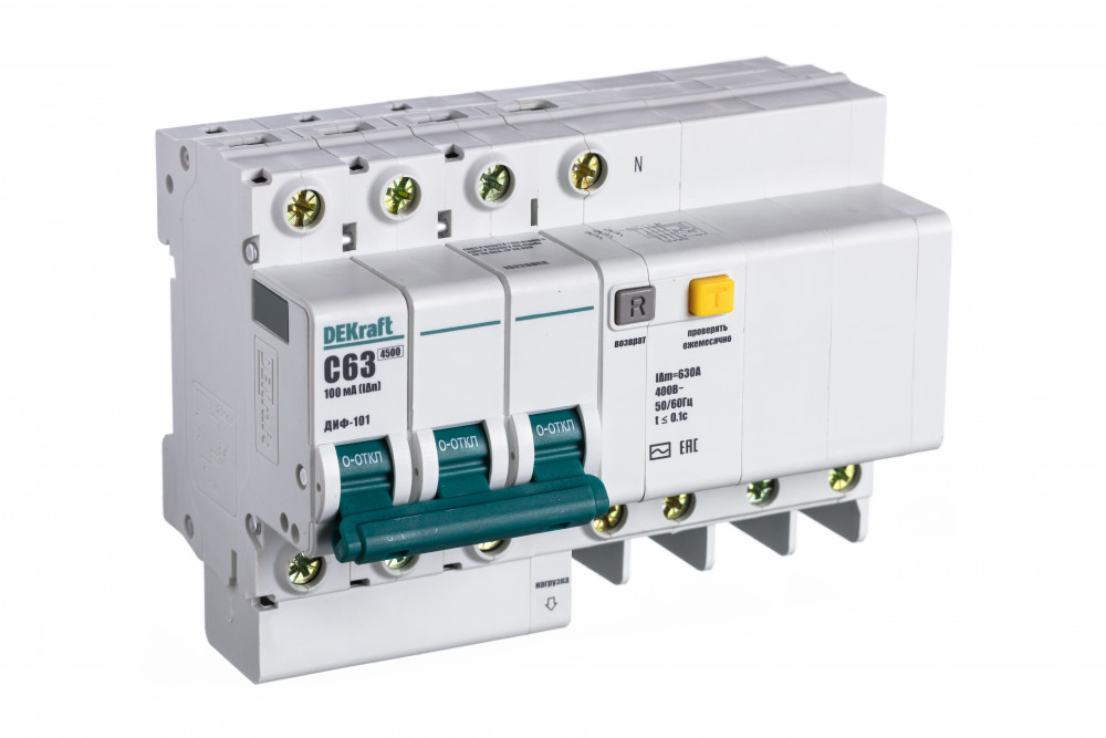 АВДТ 3P+N 63А 100мА тип AC х-ка C ДИФ-101 4,5кА