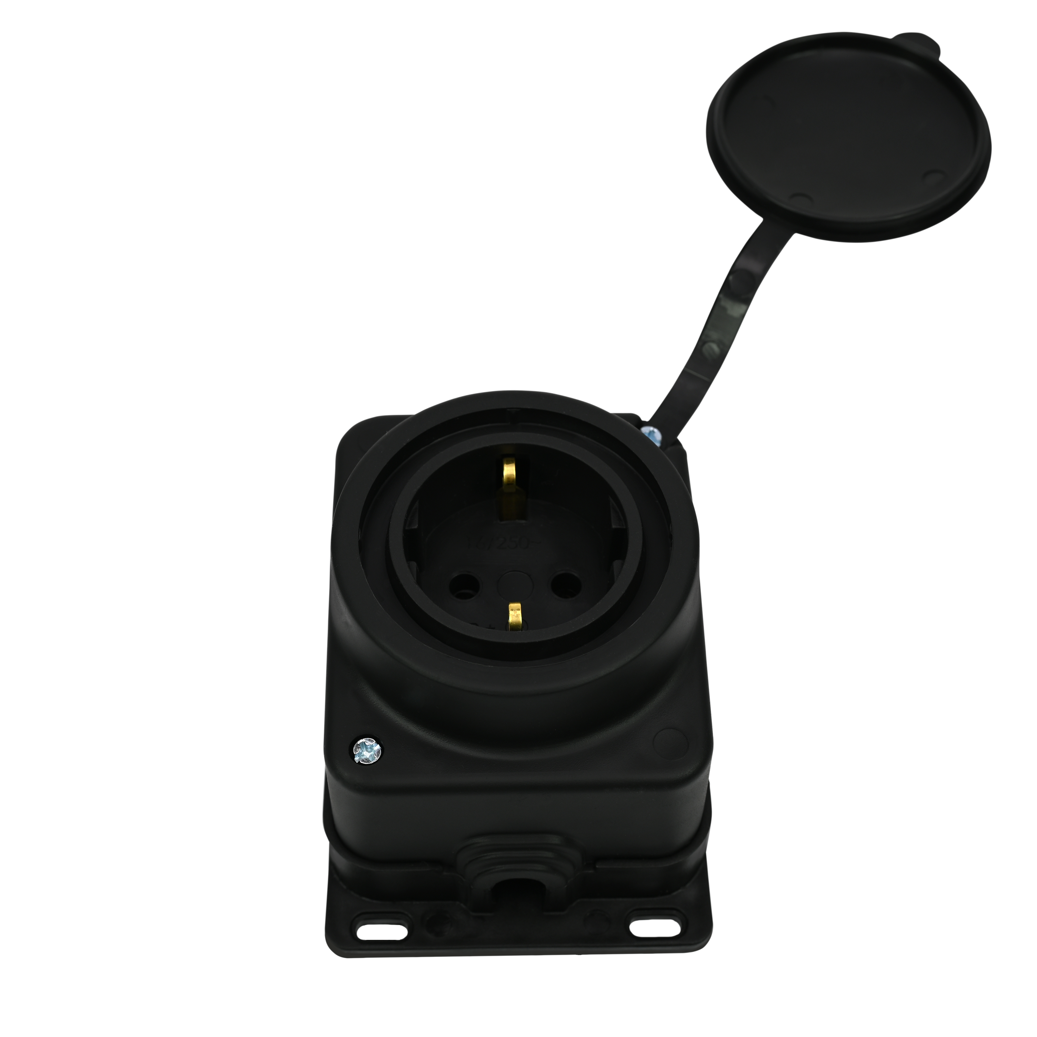 MULTISET Розетка 2К+З открытой установки каучуковая 16 А/250 В IP44 ЧЁРНАЯ