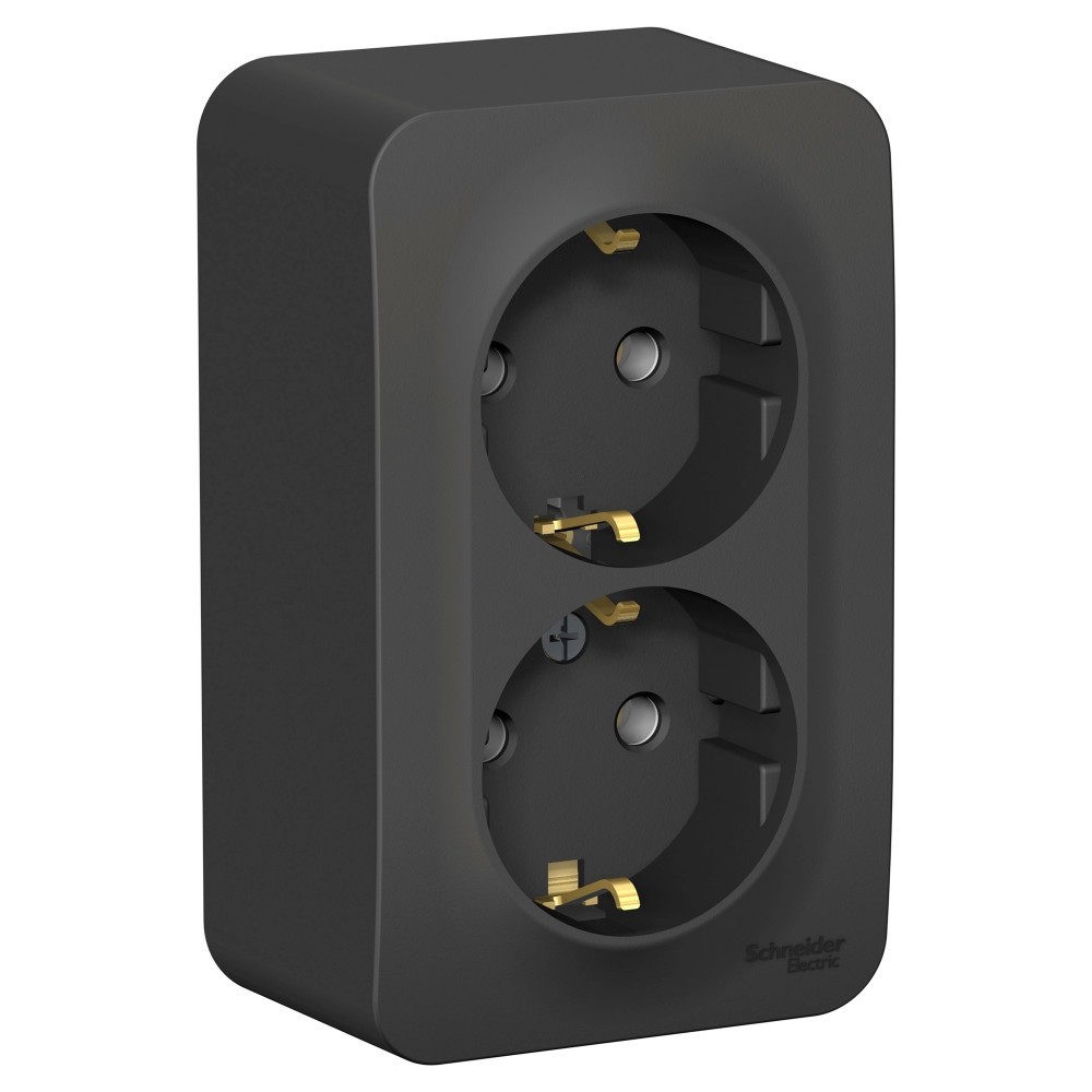 BLANCA О/У РОЗЕТКА двойная с заземлением без шторок, ИЗОЛ.ПЛ., 16А, 250В, АНТРАЦИТ