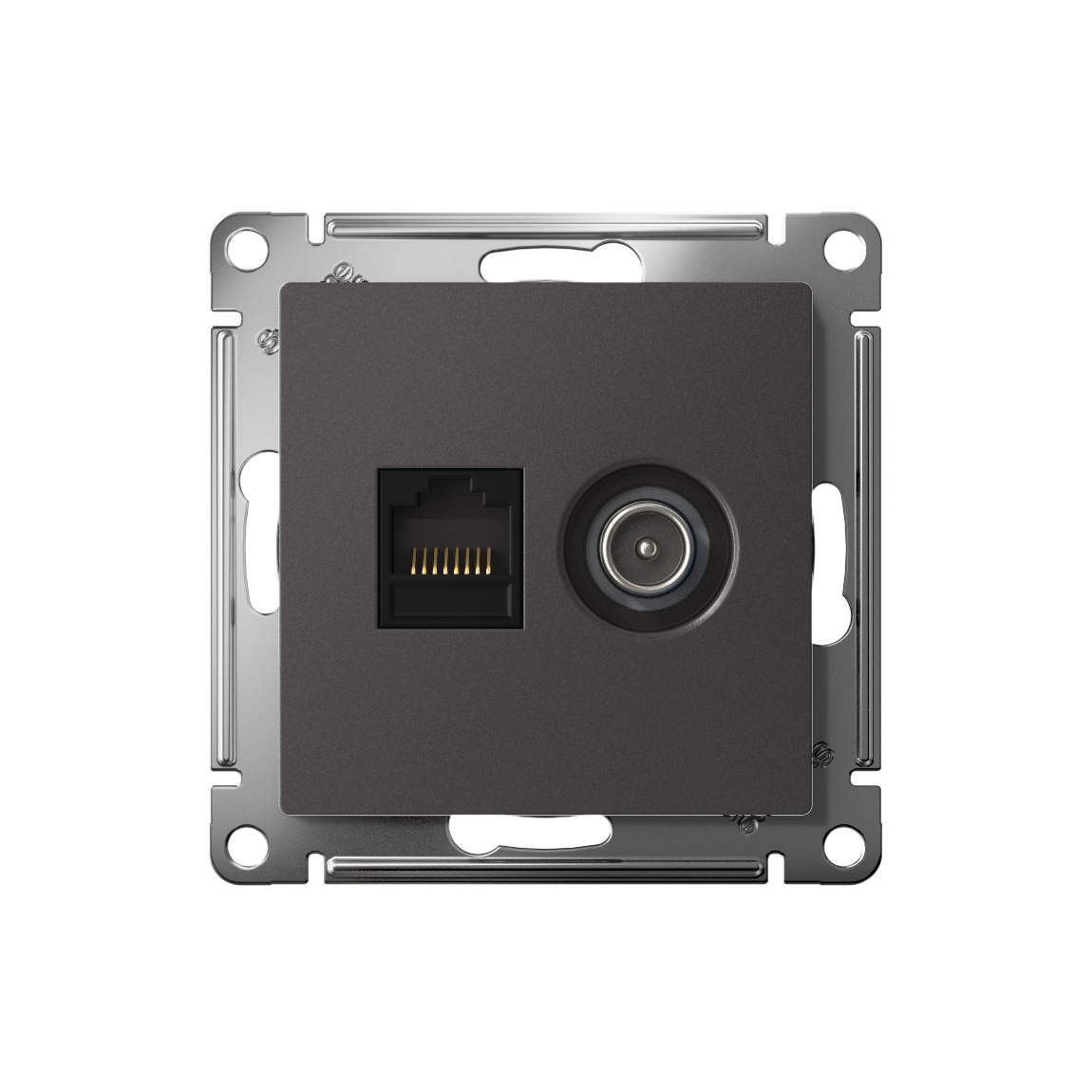 ATLASDESIGN РОЗЕТКА двойная ТВ + компьютерная RJ45 кат. 5e, механизм, БАЗАЛЬТ