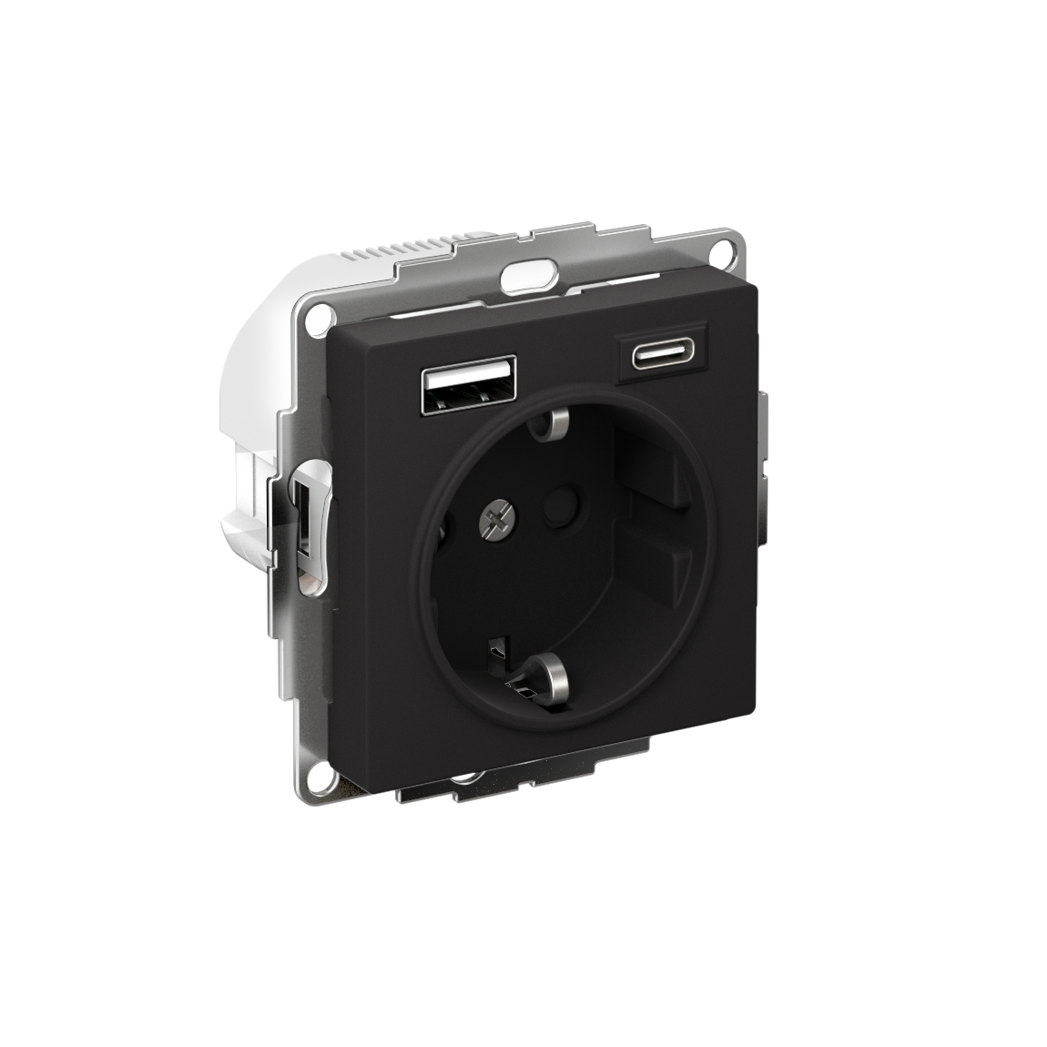 ATLASDESIGN РОЗЕТКА 16А c 2 USB A+С, 5В/2,4А/3,0А, 2х5В/1,5А, механизм, КАРБОН