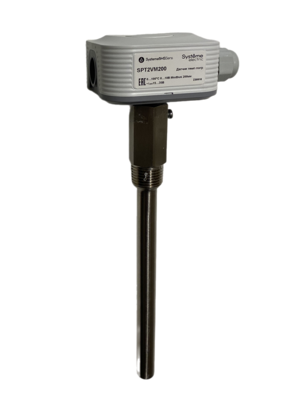 Датчик температуры погружной, 0…+100°С 0…10В RS485/Modbus 200мм ~24В±20%/=15…35В с гильзой 150мм