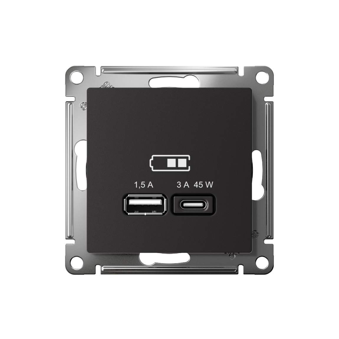 ATLASDESIGN USB РОЗЕТКА A + тип-C 45Вт высокоскор.заряд. QC, PD, механизм, КАРБОН