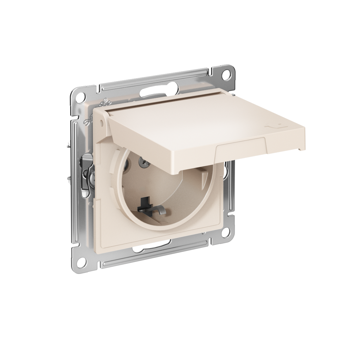 ATLASDESIGN РОЗЕТКА с заземлением со шторками с крышкой,16А,IP20, мех.,быстрозажим. клем., БЕЖЕВЫЙ