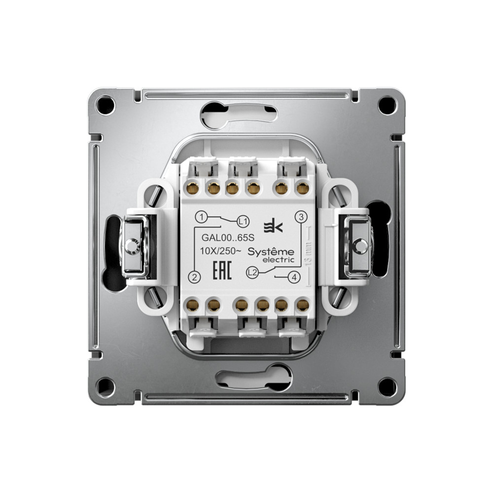 ARTGALLERY 2-клавишный ПЕРЕКЛЮЧАТЕЛЬ, 10АХ, механизм, быстрозажим. клем., КАРБОН