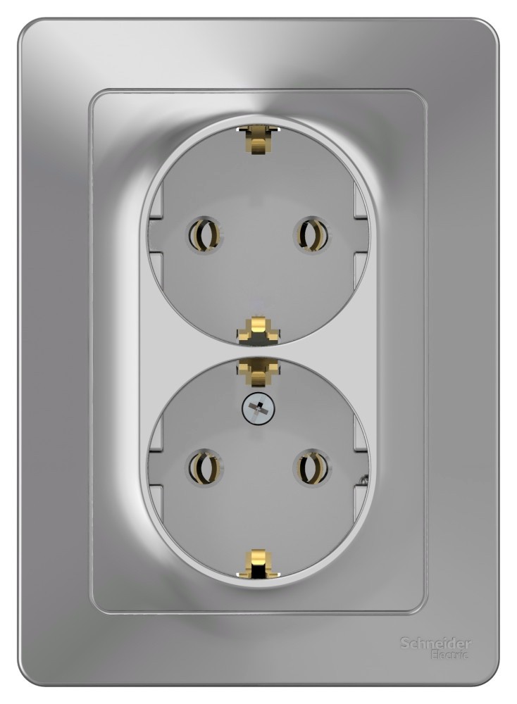 BLANCA С/У РОЗЕТКА двойная с заземлением без шторок, 16А, 250В, АЛЮМИНИЙ