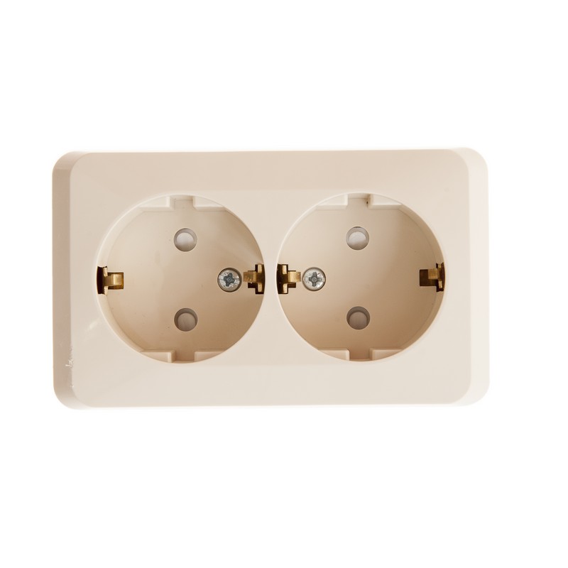 ЭТЮД О/У РОЗЕТКА двойная с заземлением со шторками, 16А, 250B, КРЕМОВЫЙ