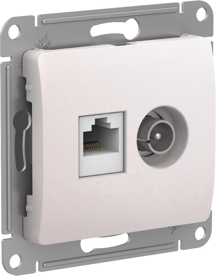 GLOSSA РОЗЕТКА двойная ТВ + компьютерная RJ45 кат. 5e, механизм, ПЕРЛАМУТР