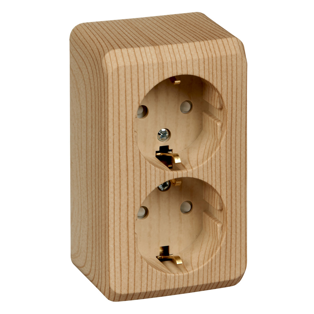 ЭТЮД О/У РОЗЕТКА двойная с заземлением со шторками, 16А, 250B, СОСНА