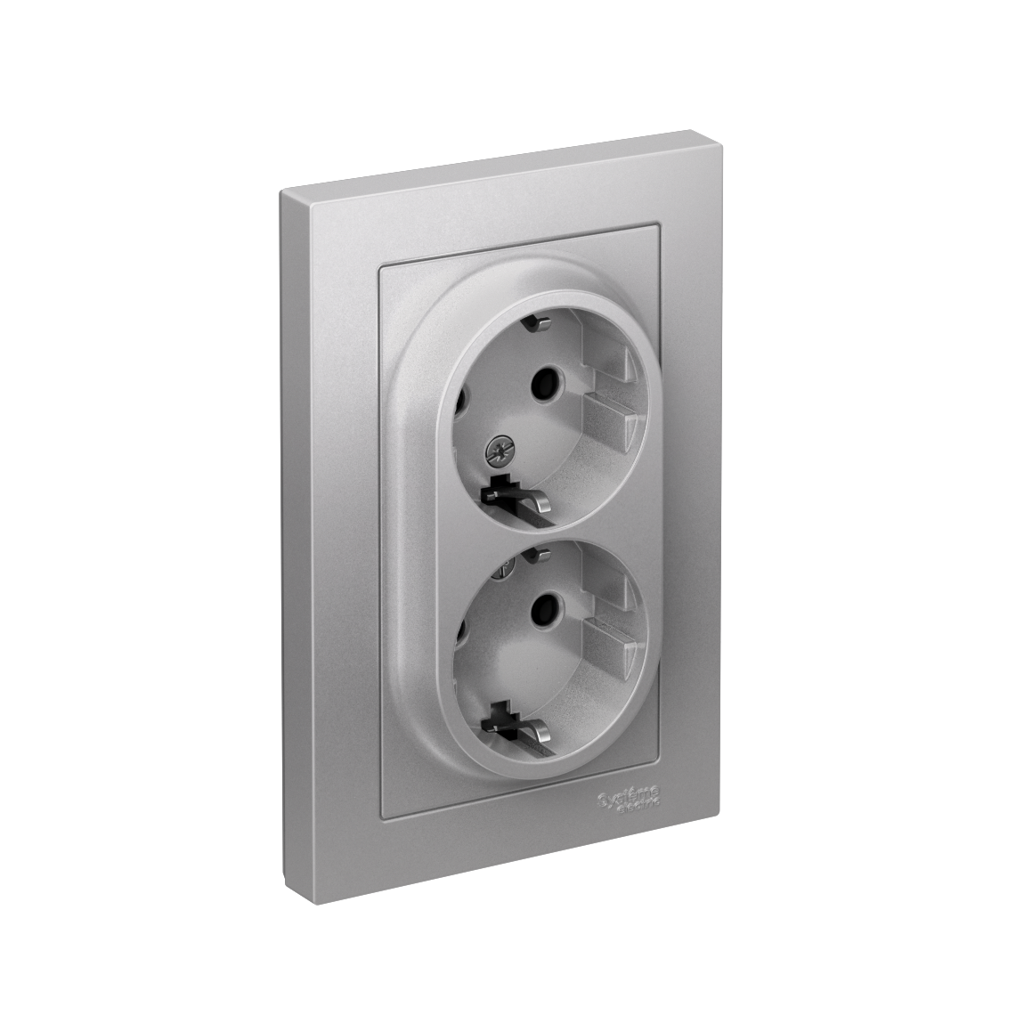 ATLASDESIGN РОЗЕТКА двойная с заземлением без шторок, 16А, в сборе, АЛЮМИНИЙ