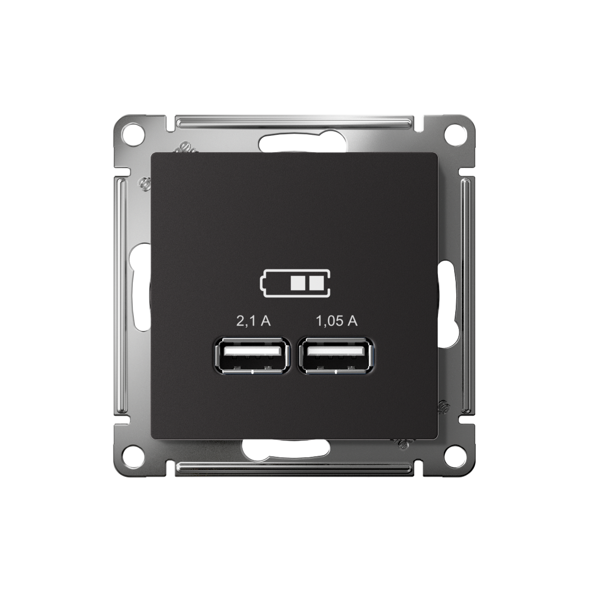 ATLASDESIGN USB РОЗЕТКА A+A, 5В/2,1А, 2х5В/1,05А, механизм, КАРБОН