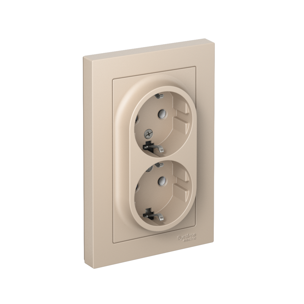 ATLASDESIGN РОЗЕТКА двойная с заземлением без шторок, 16А, в сборе, ПЕСОЧНЫЙ
