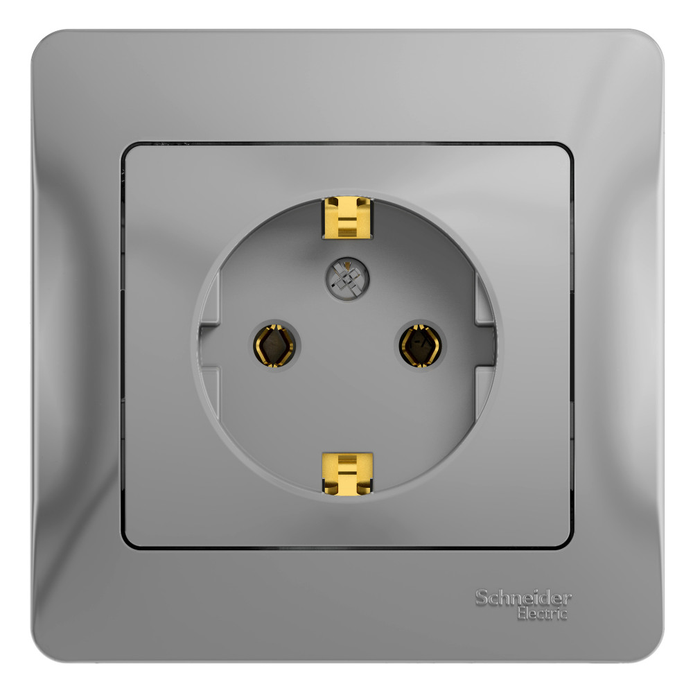 GLOSSA РОЗЕТКА с заземлением без шторок, 16А, в сборе, АЛЮМИНИЙ