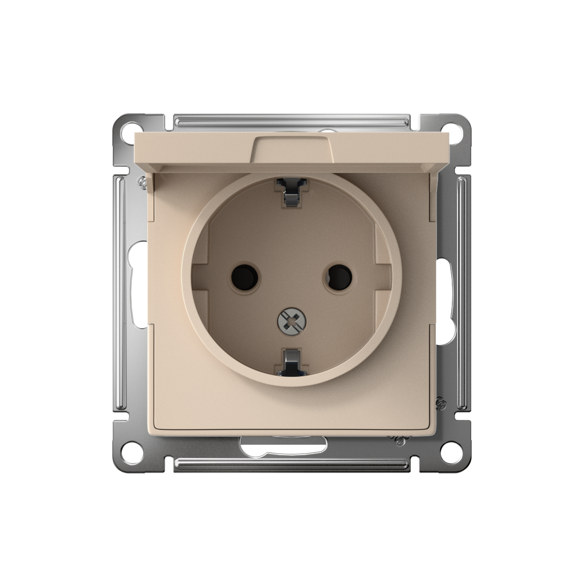ATLASDESIGN РОЗЕТКА с заземлением со шторками с крышкой, 16А, IP20, механизм, ПЕСОЧНЫЙ