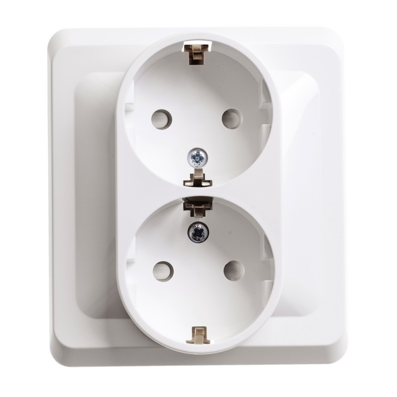 ЭТЮД С/У РОЗЕТКА двойная с заземлением без шторок, 16А, 250B, БЕЛЫЙ