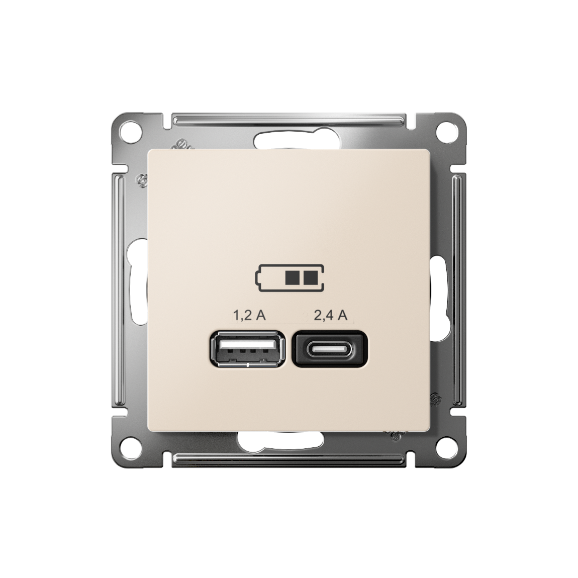 ATLASDESIGN USB РОЗЕТКА А+С, 5В/2,4А, 2х5В/1,2А, механизм, БЕЖЕВЫЙ