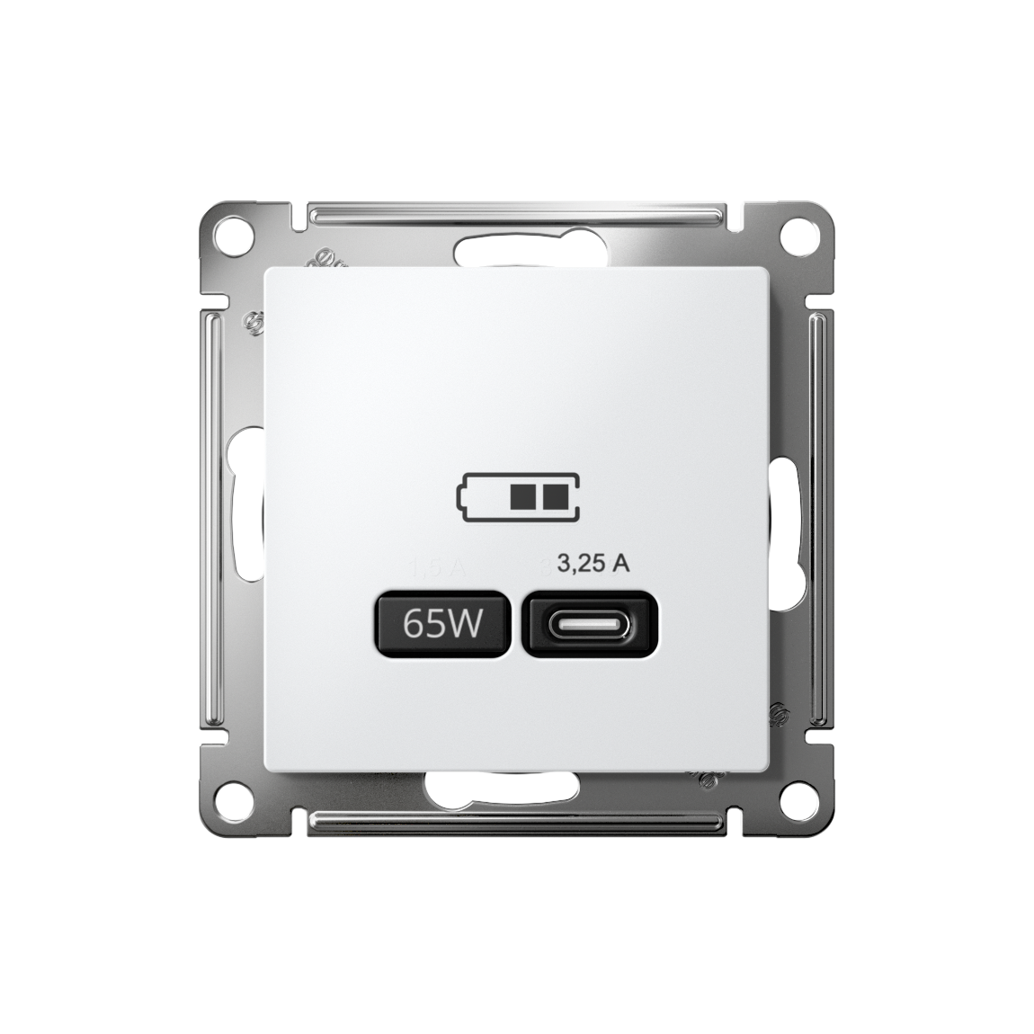 ATLASDESIGN USB РОЗЕТКА тип-С 65Вт высокоскор.заряд. QC, PD, механизм, БЕЛЫЙ