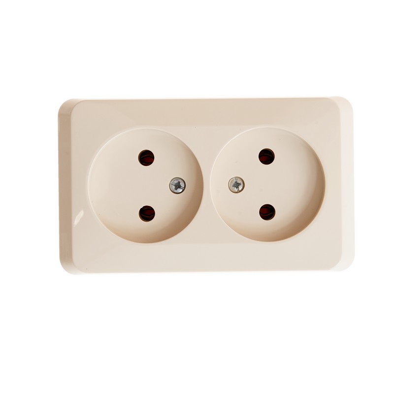 ЭТЮД О/У РОЗЕТКА двойная без заземления без шторок, 16А, 250B, КРЕМОВЫЙ