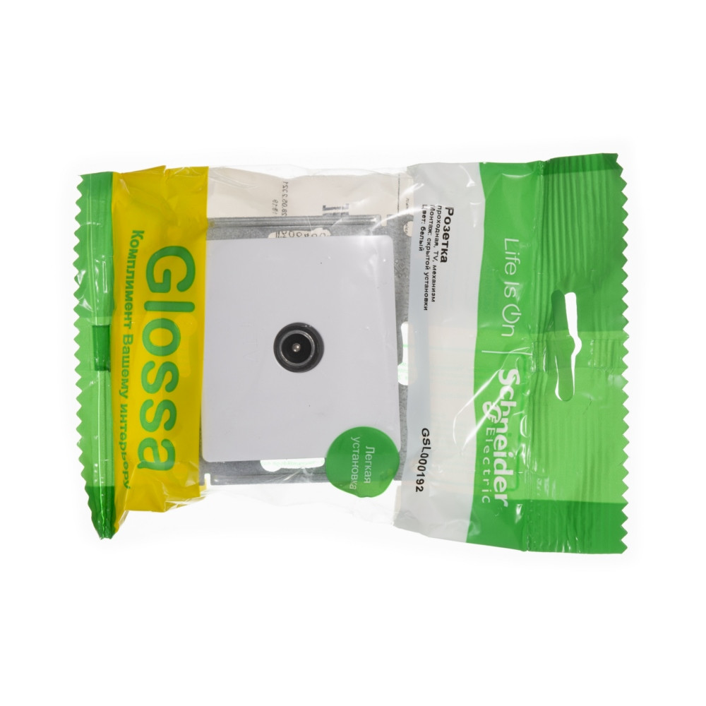 GLOSSA TV РОЗЕТКА проходная 4дБ, механизм, БЕЛЫЙ