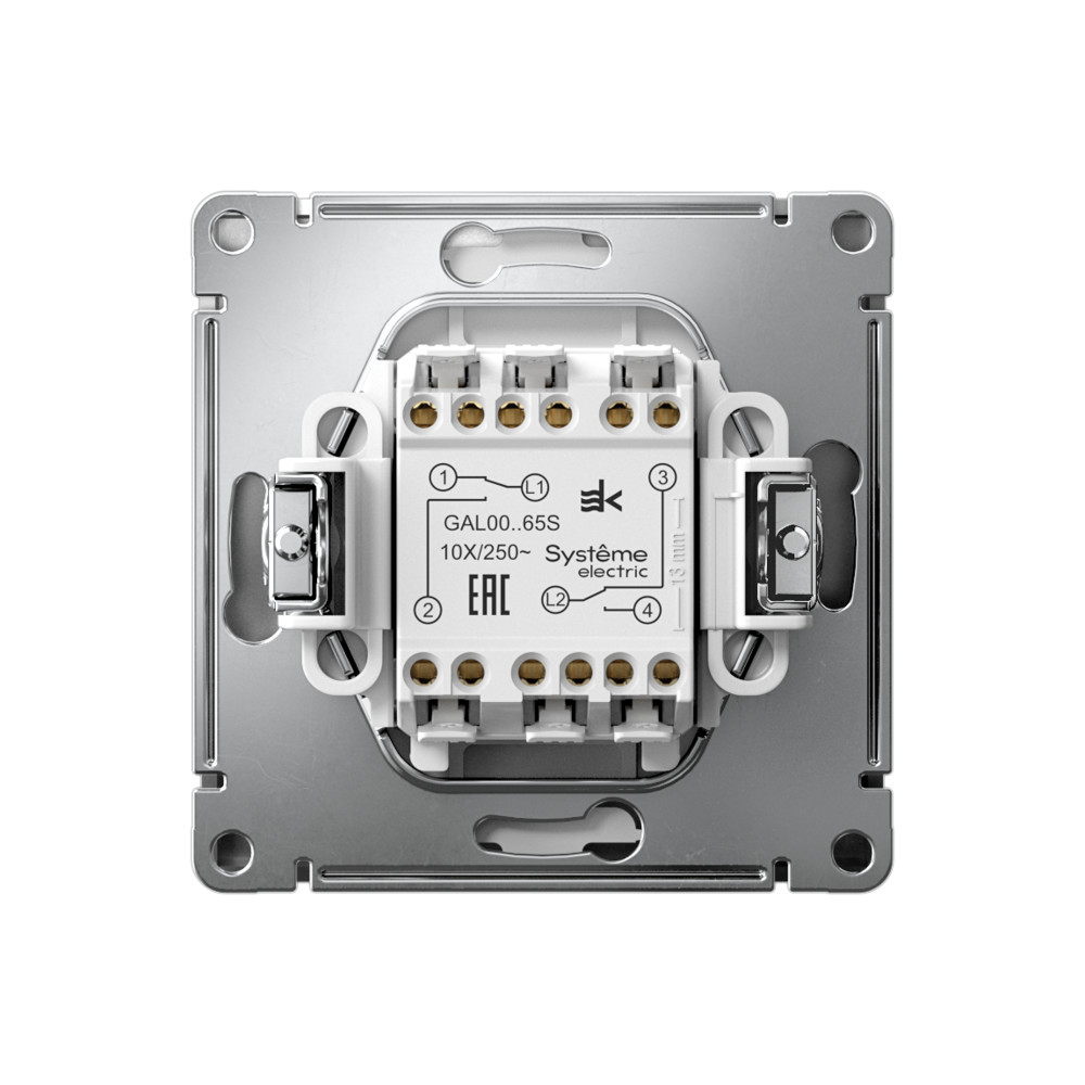 ARTGALLERY 2-клавишный ПЕРЕКЛЮЧАТЕЛЬ, 10АХ, механизм, быстрозажим. клем., СТАЛЬ