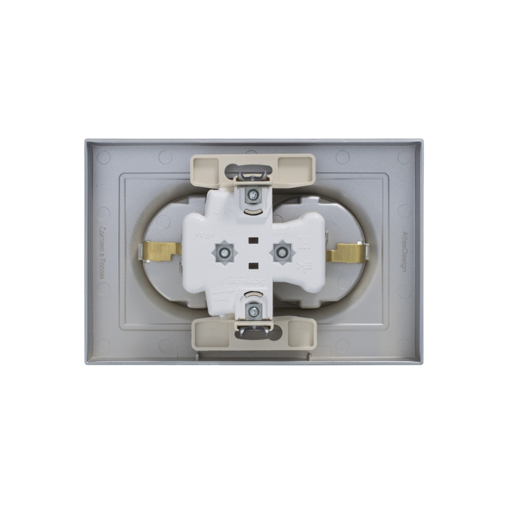 ATLASDESIGN РОЗЕТКА двойная с заземлением без шторок, 16А, в сборе, АЛЮМИНИЙ