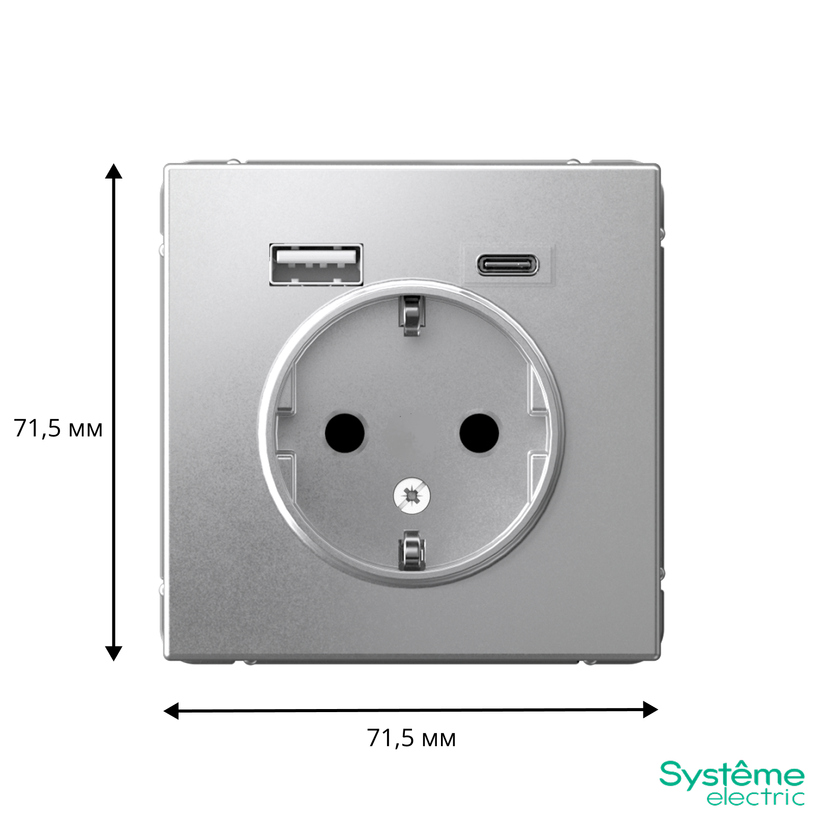 ARTGALLERY РОЗЕТКА 16А с 2 USB A+C, 5В/2,4А/3,0А, 2х5В/1,5А, механизм, АЛЮМИНИЙ
